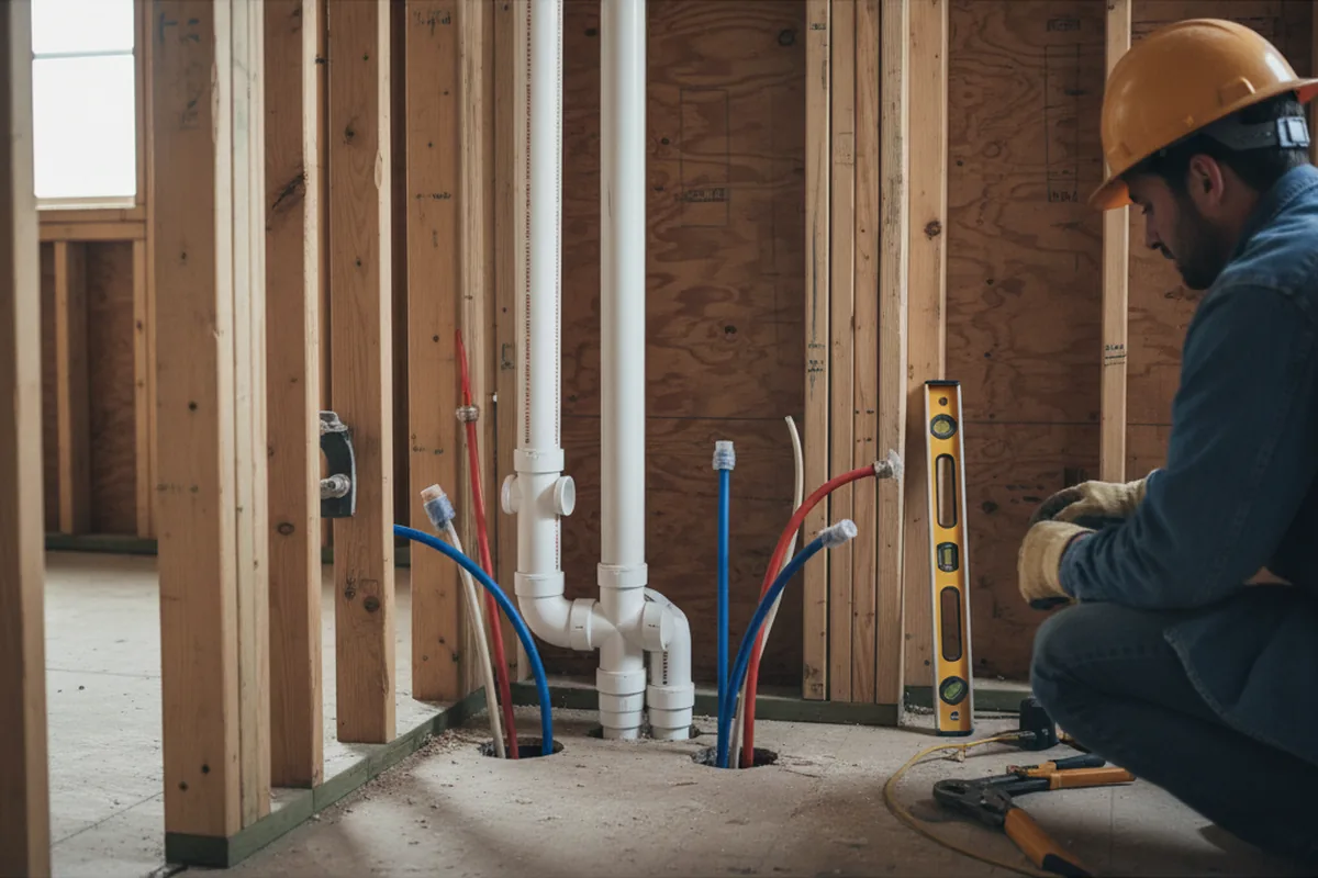 Drain and supply rough-in during Sump Pump Repair in Waterman